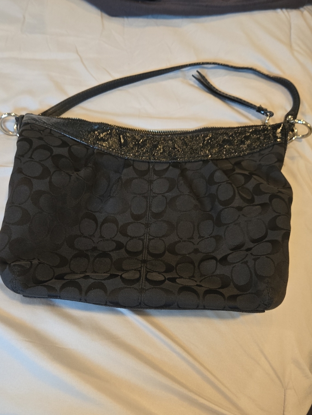 Coach Black Signature Jacquard Shoulder Bag with Gloss Trim